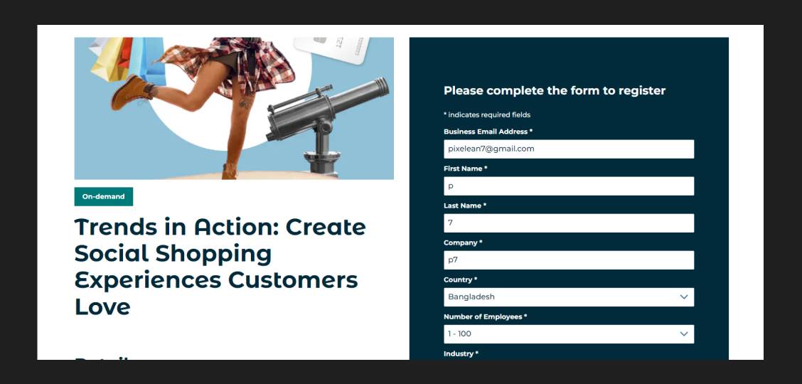 Webinar registration landing page