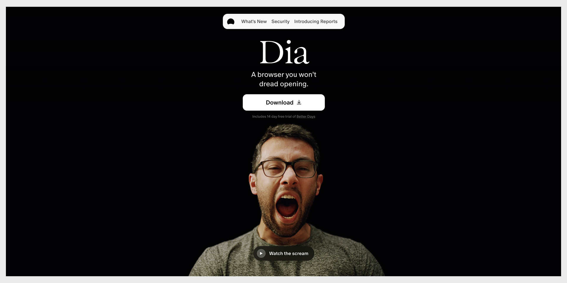 Dia browser waitlist page, Join the waitlist CTA, captured August 2026 landing page examples