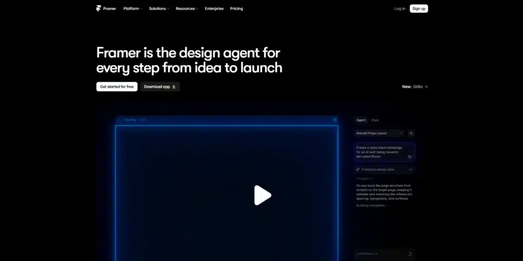 Framer homepage hero on a dark background with its comparison hub.