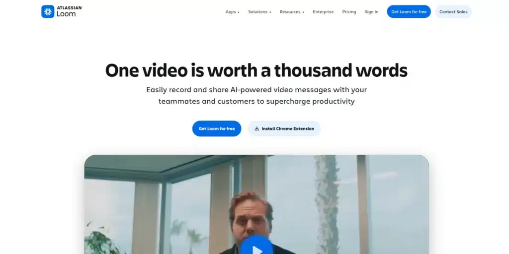 Loom homepage hero with Get Loom for free and Install Chrome Extension buttons.