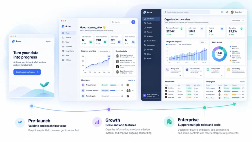 What matters in SaaS UX design at the pre-launch, growth, and enterprise stages