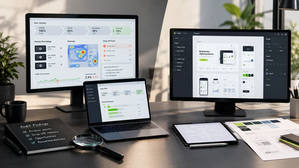 What a UX audit diagnoses, and how that differs from a redesign