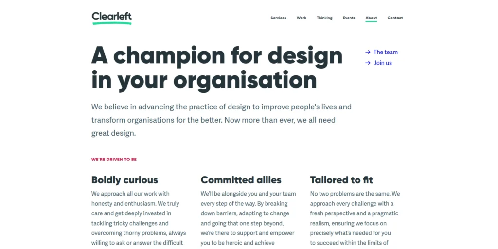 Clearleft About page showing its digital design agency, studio and company information