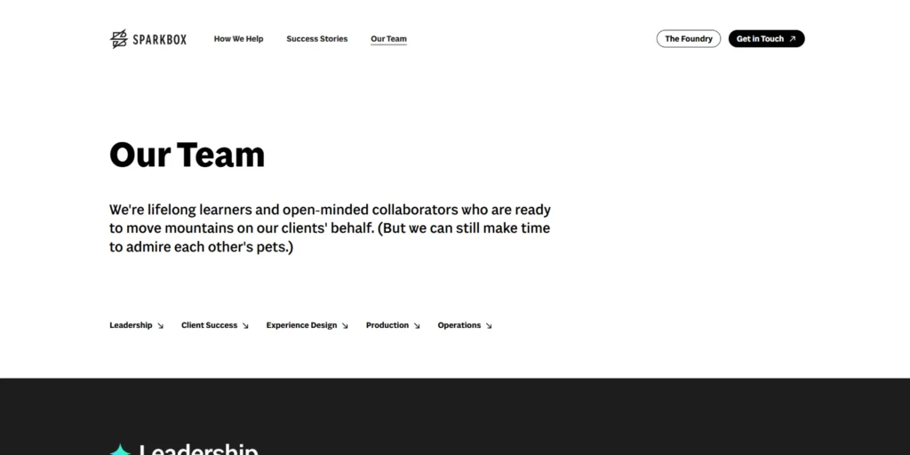 Sparkbox team page grouping designers, developers and other employees by function